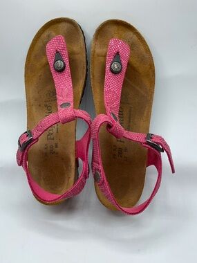 Papillio Birkenstock Ashley T-strap wedge sandal pink Python metallic print! 8